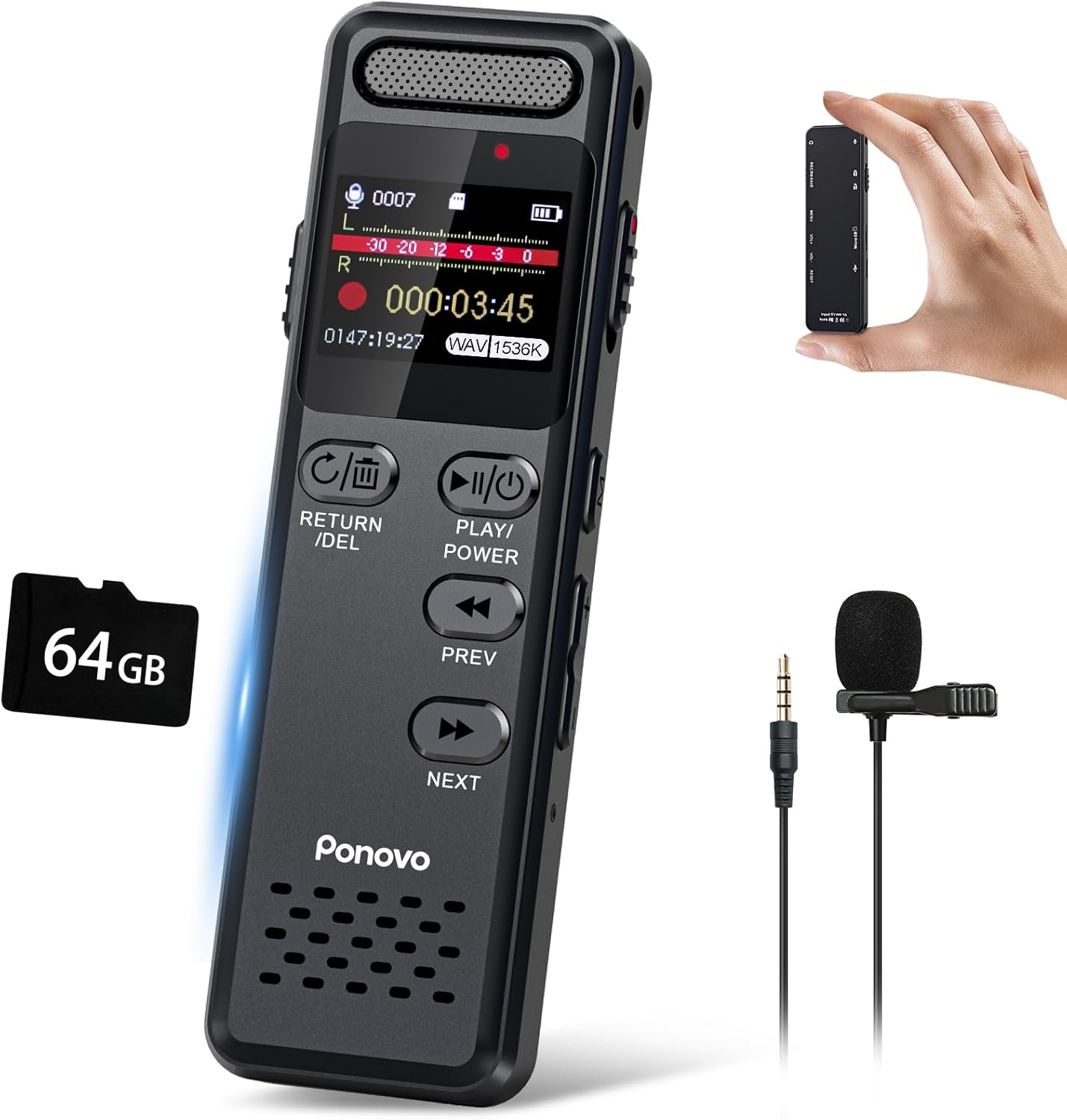 96GB Digital Voice Recorder with Playback for Lectures & Interviews