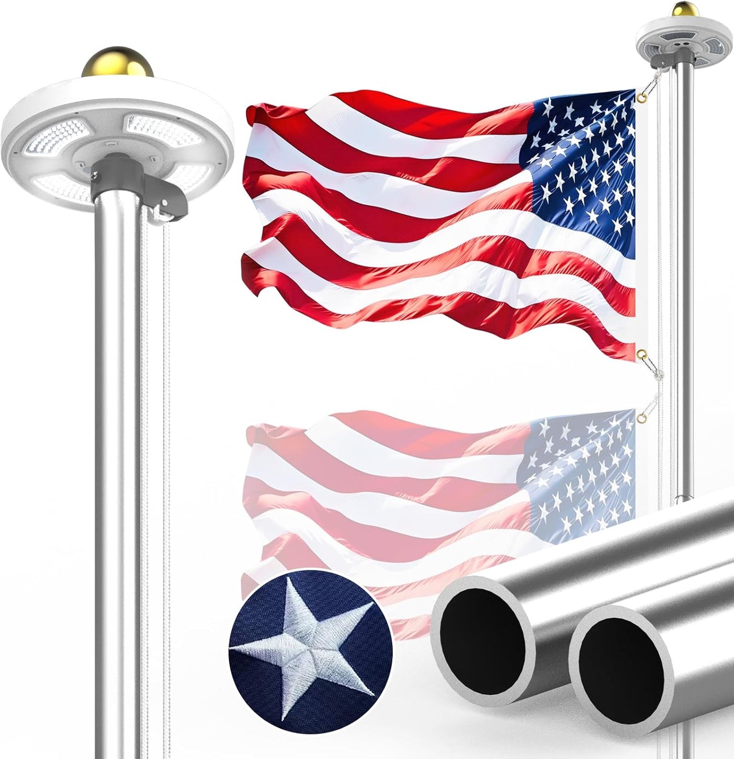 100MPH 12 Gauge Flagpole Kit with Solar Light for Outdoor Use