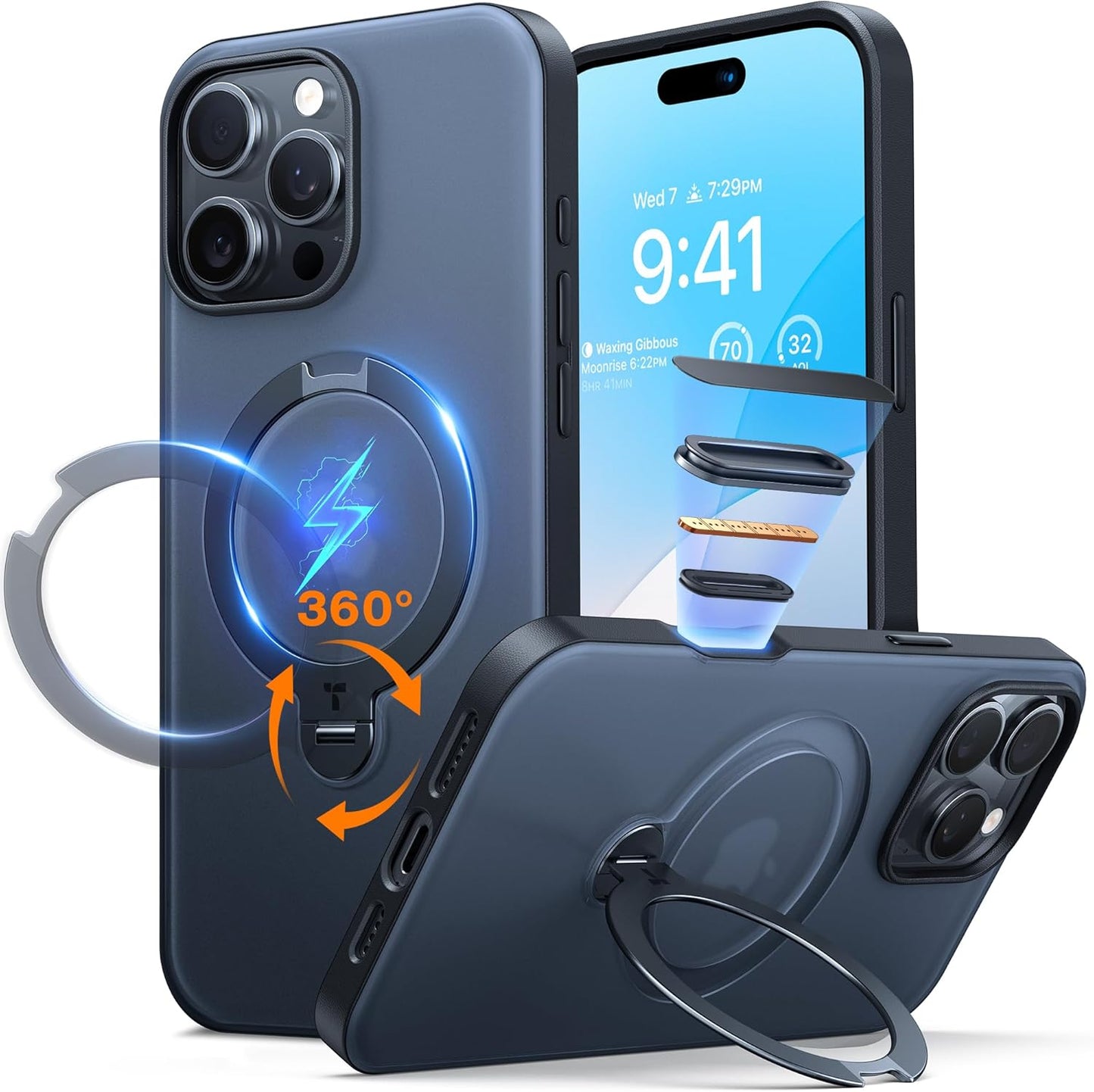 TORRAS 360 Spin Magnetic Stand for iPhone 16 Pro Max Case