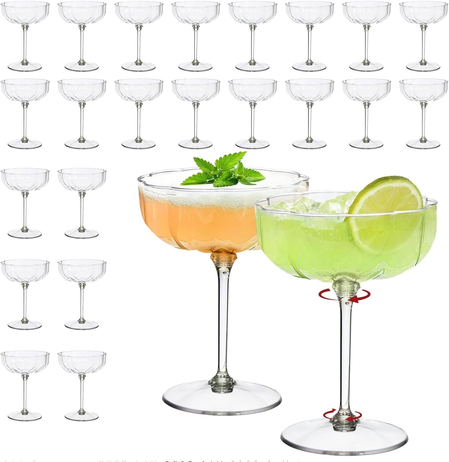 24Pcs Plastic Martini Glasses for Vintage Cocktail Parties
