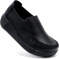 Women's Leather Slip On Platform Loafers - Comfortable Memory Foam