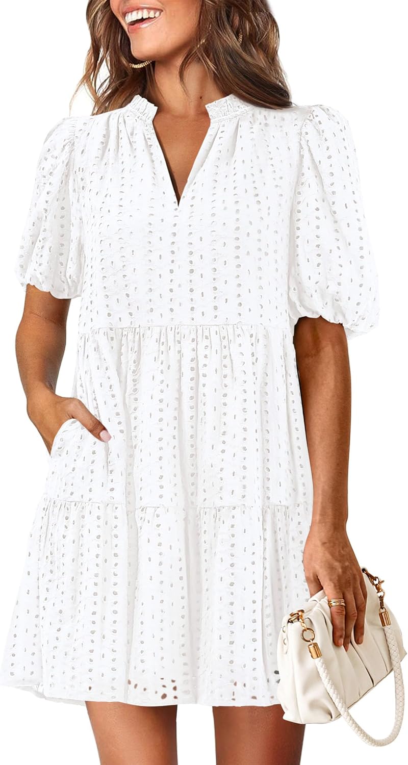 KIRUNDO Eyelet Summer Dresses for Women with Pockets 2025