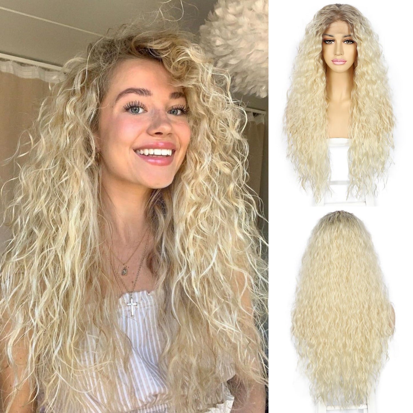 Blonde Curly Synthetic Lace Front Wigs for Fashion Women