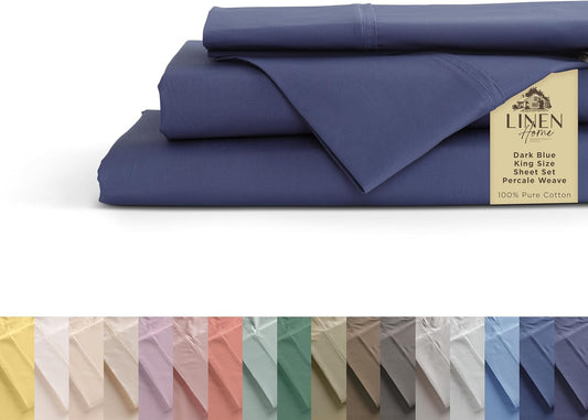 100% Cotton Percale King Size Sheets Set in Dark Blue Color