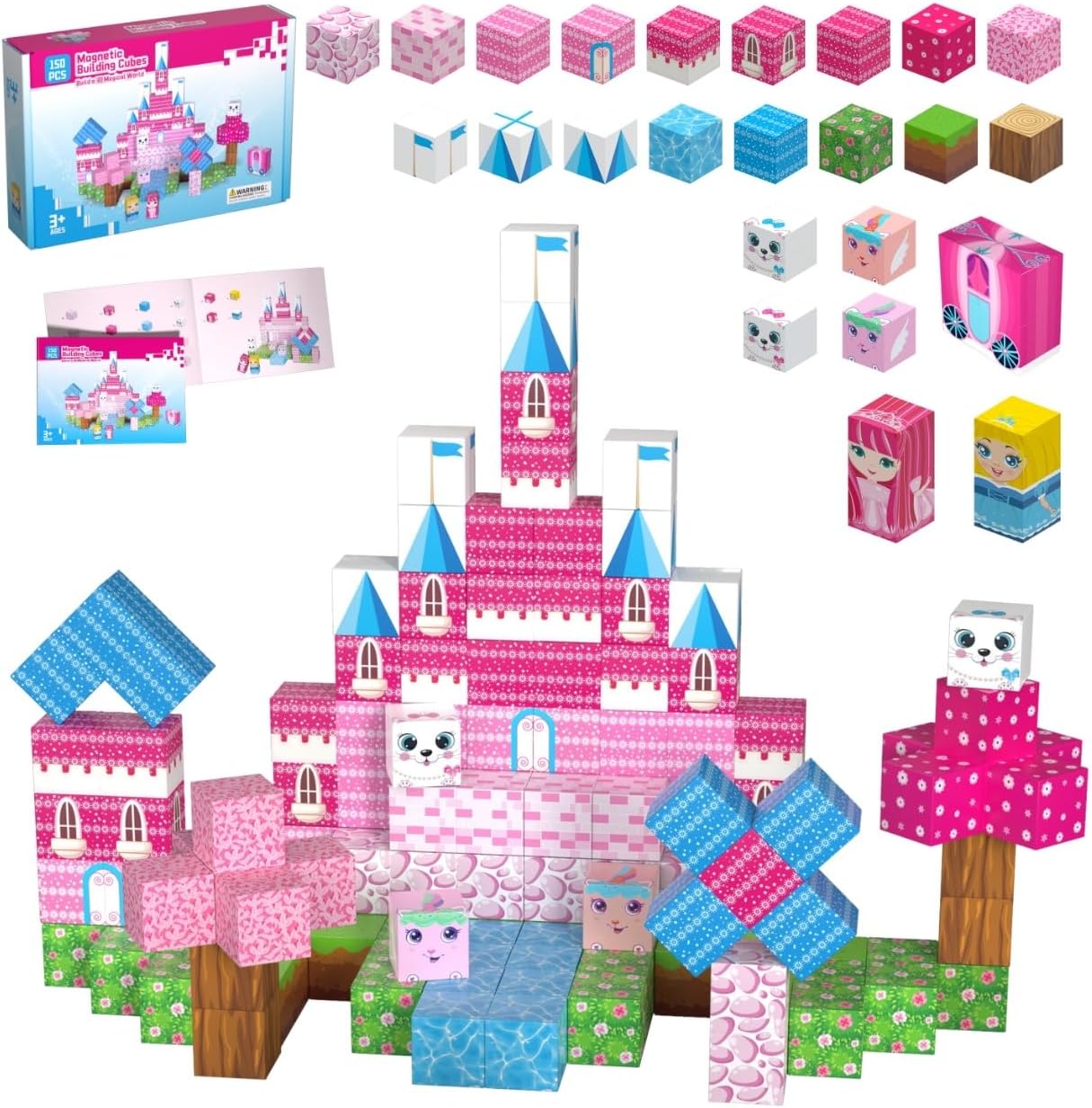 150PCS Magnetic Building Blocks for Girls - Pink Princess Castle