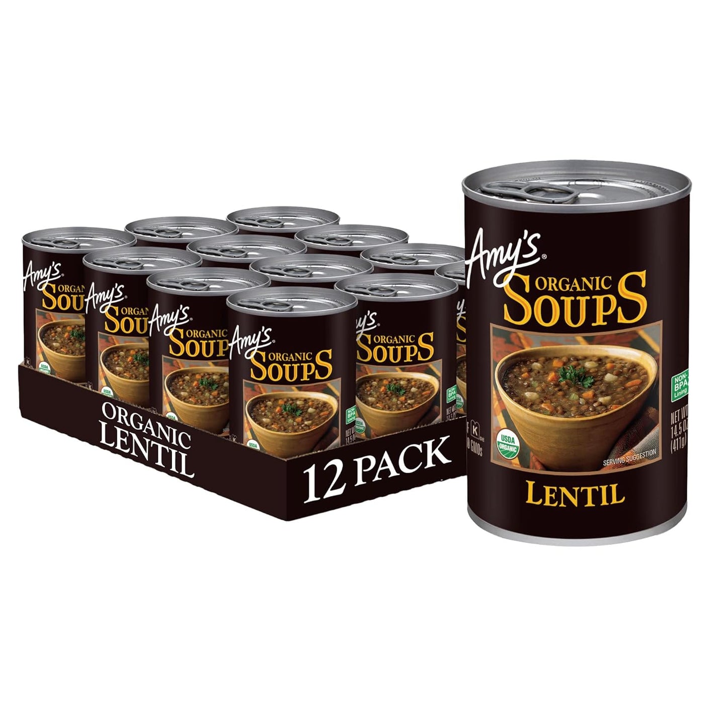 Amy's Organic Lentil Soup - Vegan, Gluten Free, 14.5 Ounce Cans