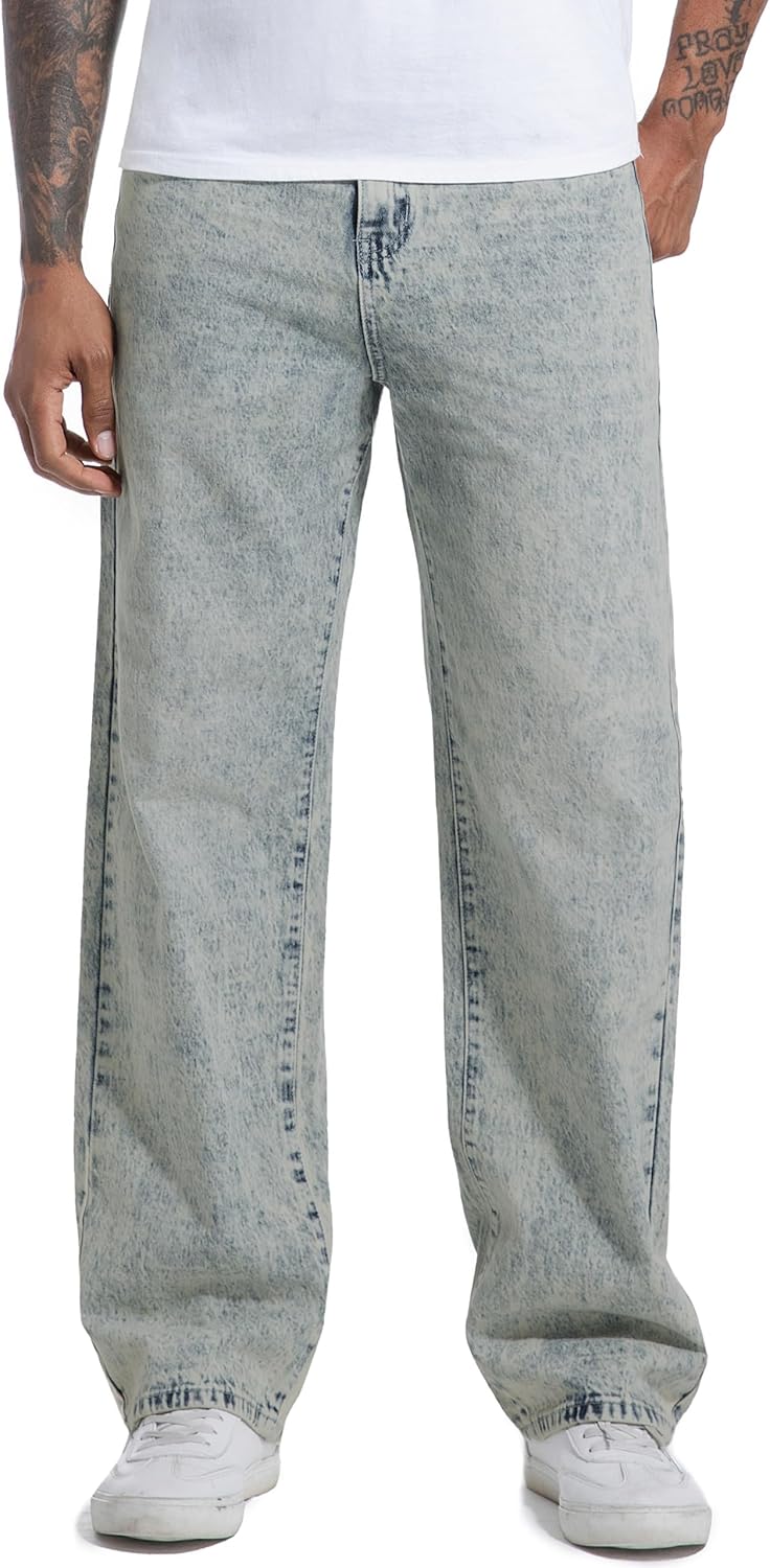 Men's Non-Stretch Loose Fit Wide-Leg Baggy Jeans for Comfort