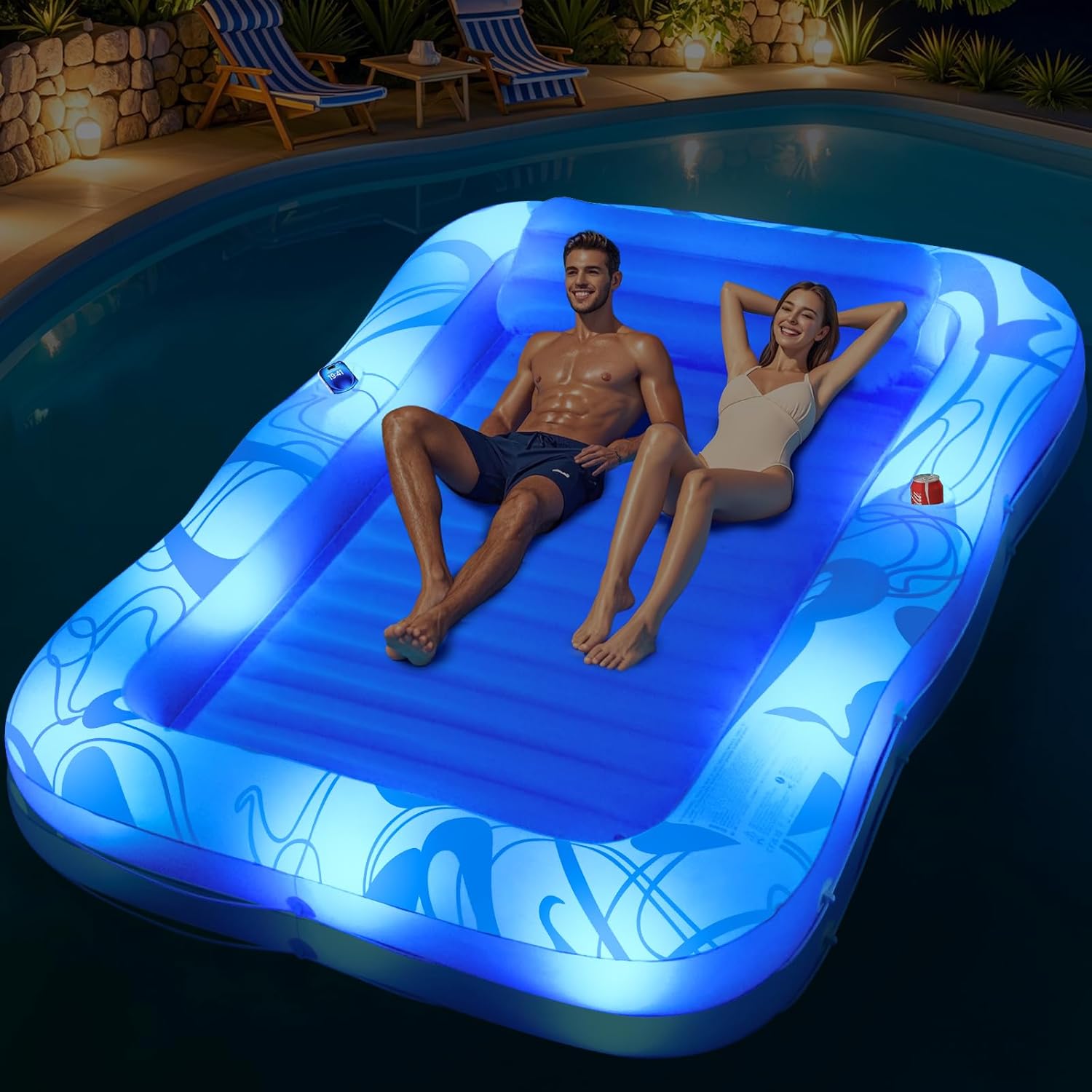 Inflatable Tanning Pool Lounger with Lights for Ultimate Relaxation