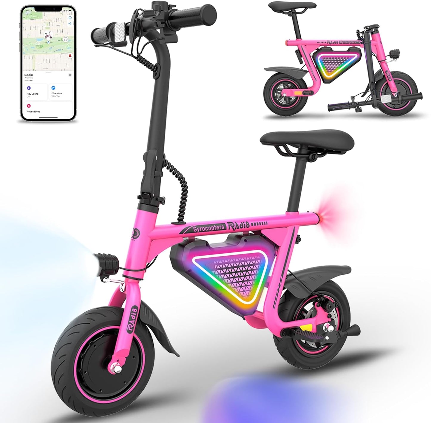 GYROCOPTERS Electric Scooter: GPS Tracker, LED Lights, 15.5mph Speed