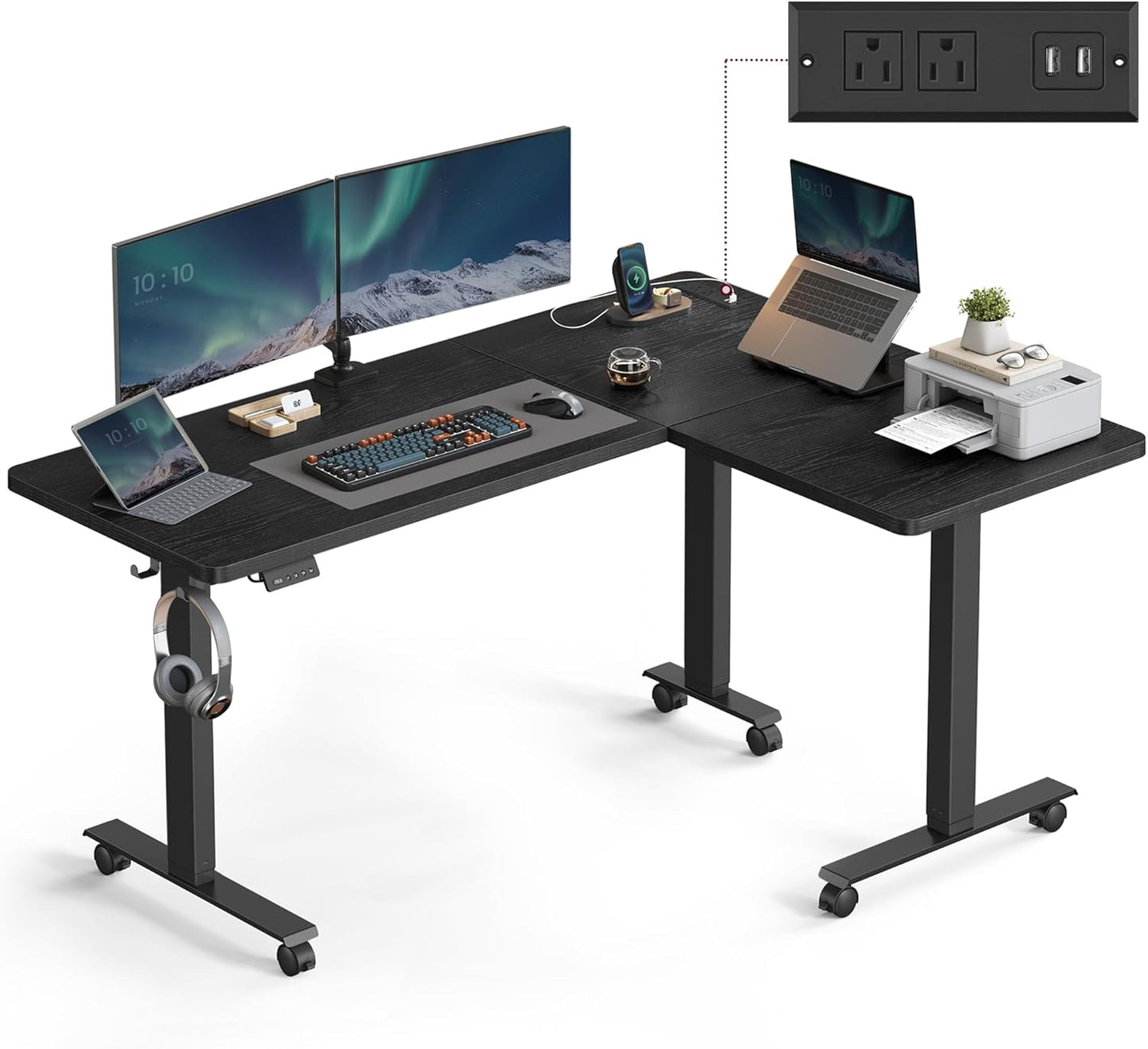 VASAGLE Electric L Desk: Height Adjustable with Power Outlets