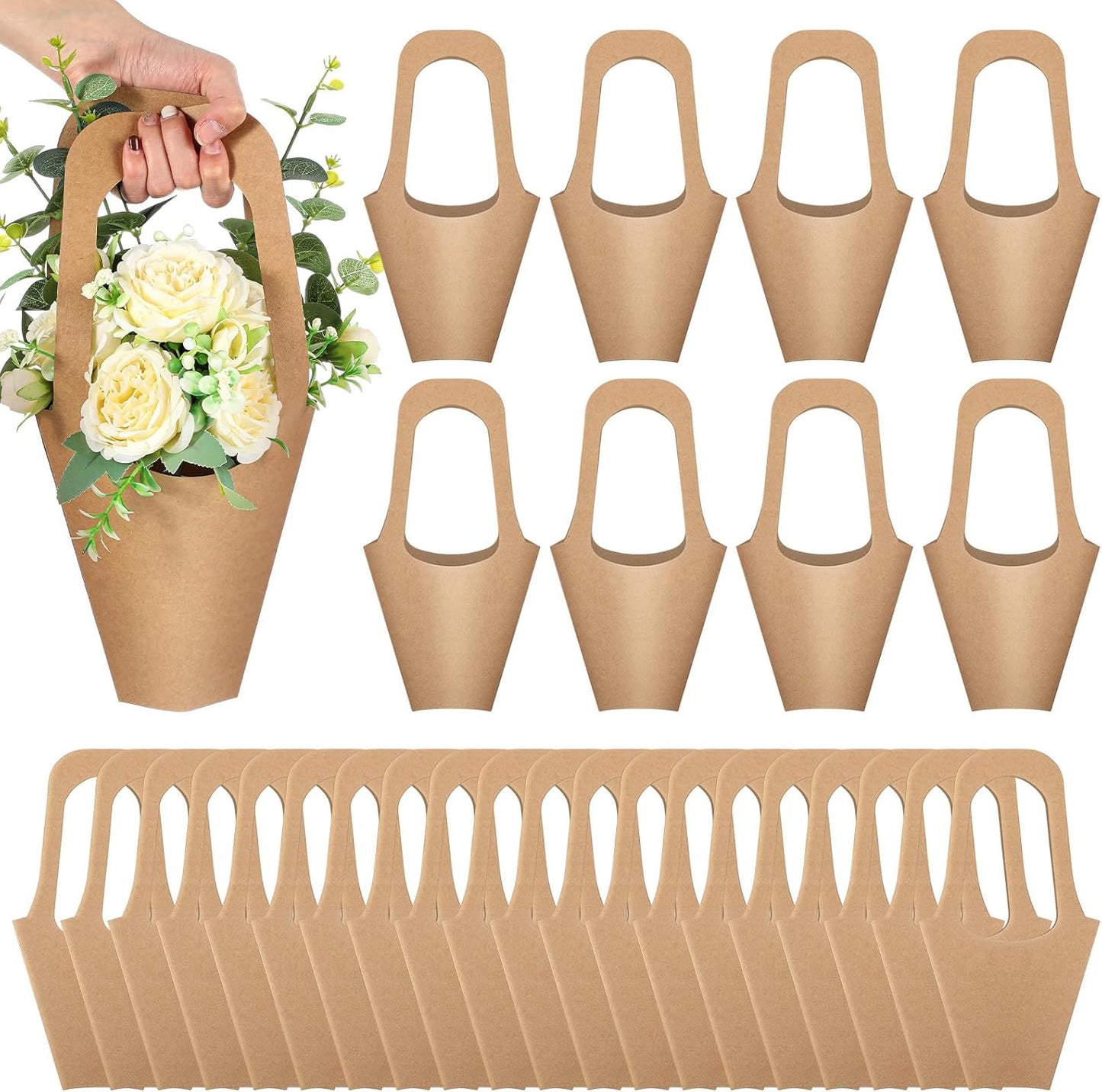200 Packs Kraft Paper Flowers Gift Bags for Weddings and Events