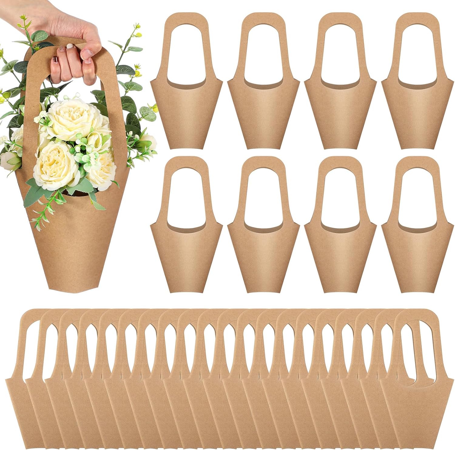 200 Packs Kraft Paper Flowers Gift Bags for Weddings and Events
