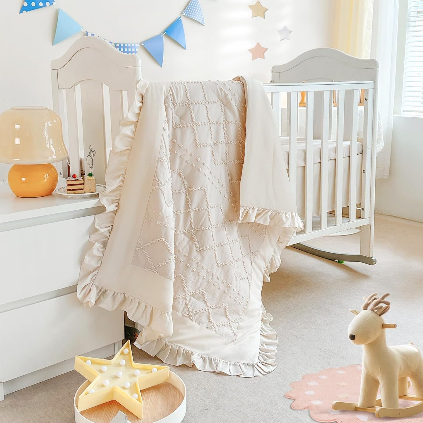 Wowelife Crib Bedding Set for Girls, 3PCs Boho Comforter Set