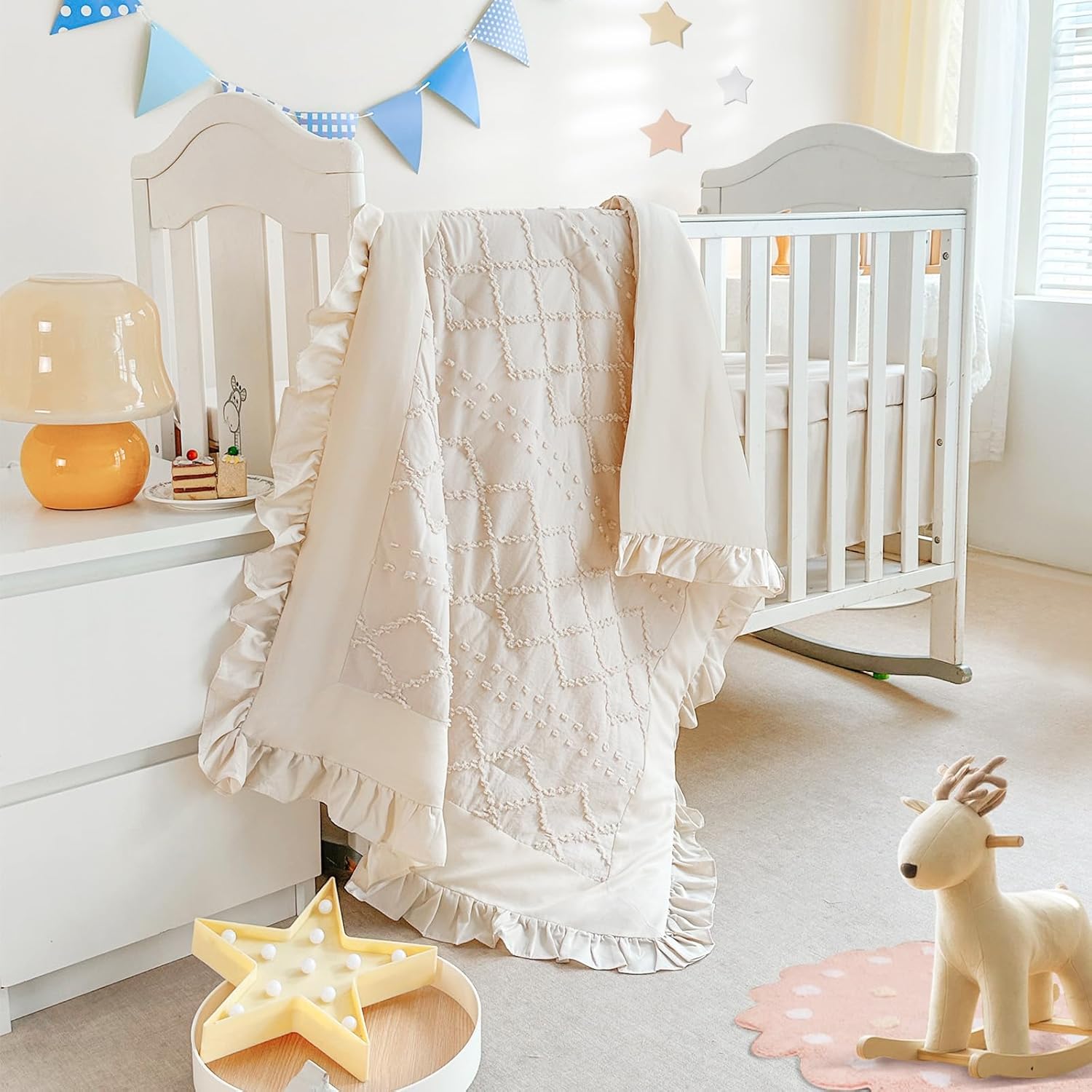 Wowelife Crib Bedding Set for Girls, 3PCs Boho Comforter Set