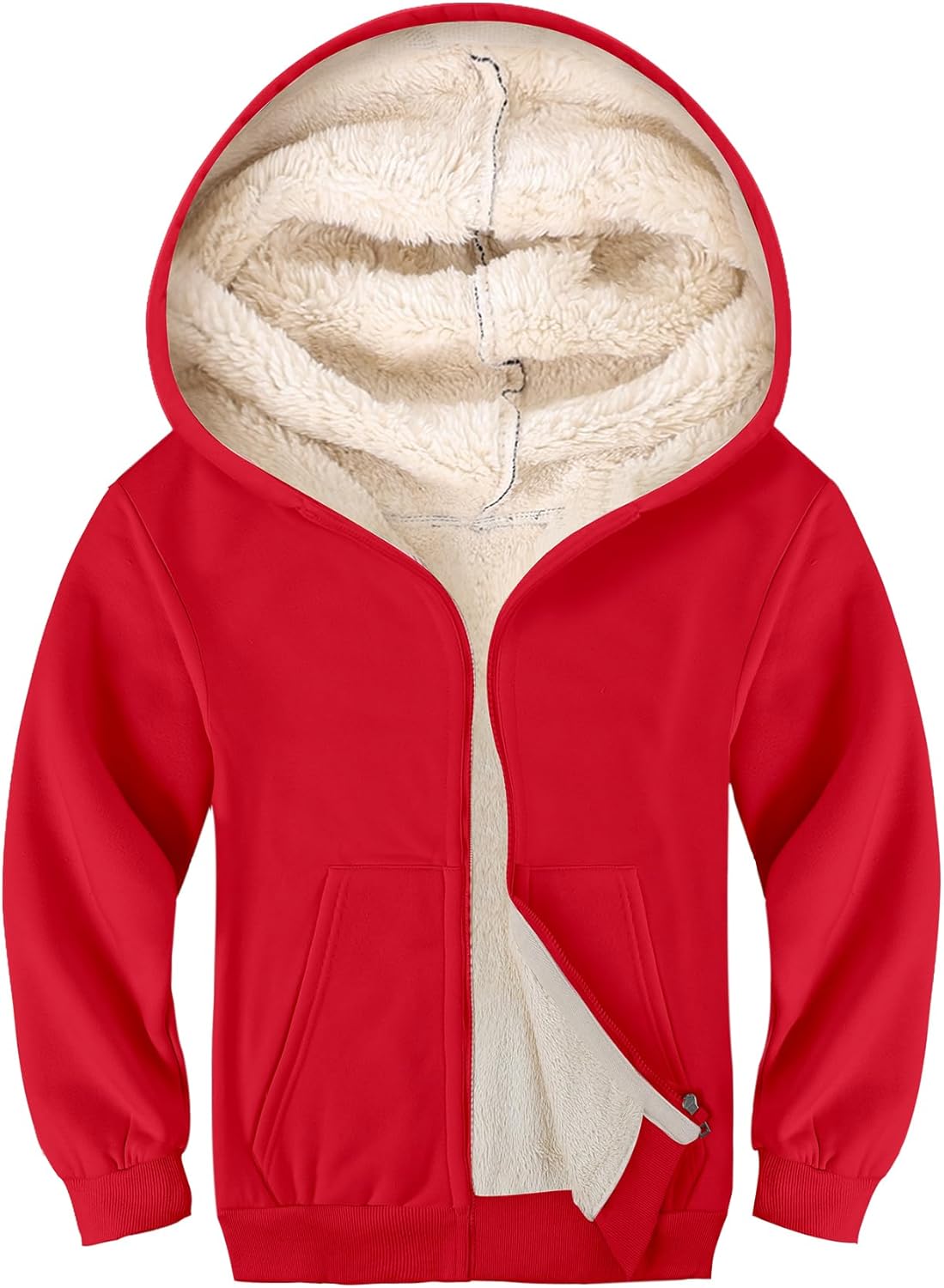Gihuo Unisex Kids Winter Sherpa Lined Zip Up Hoodie Jacket