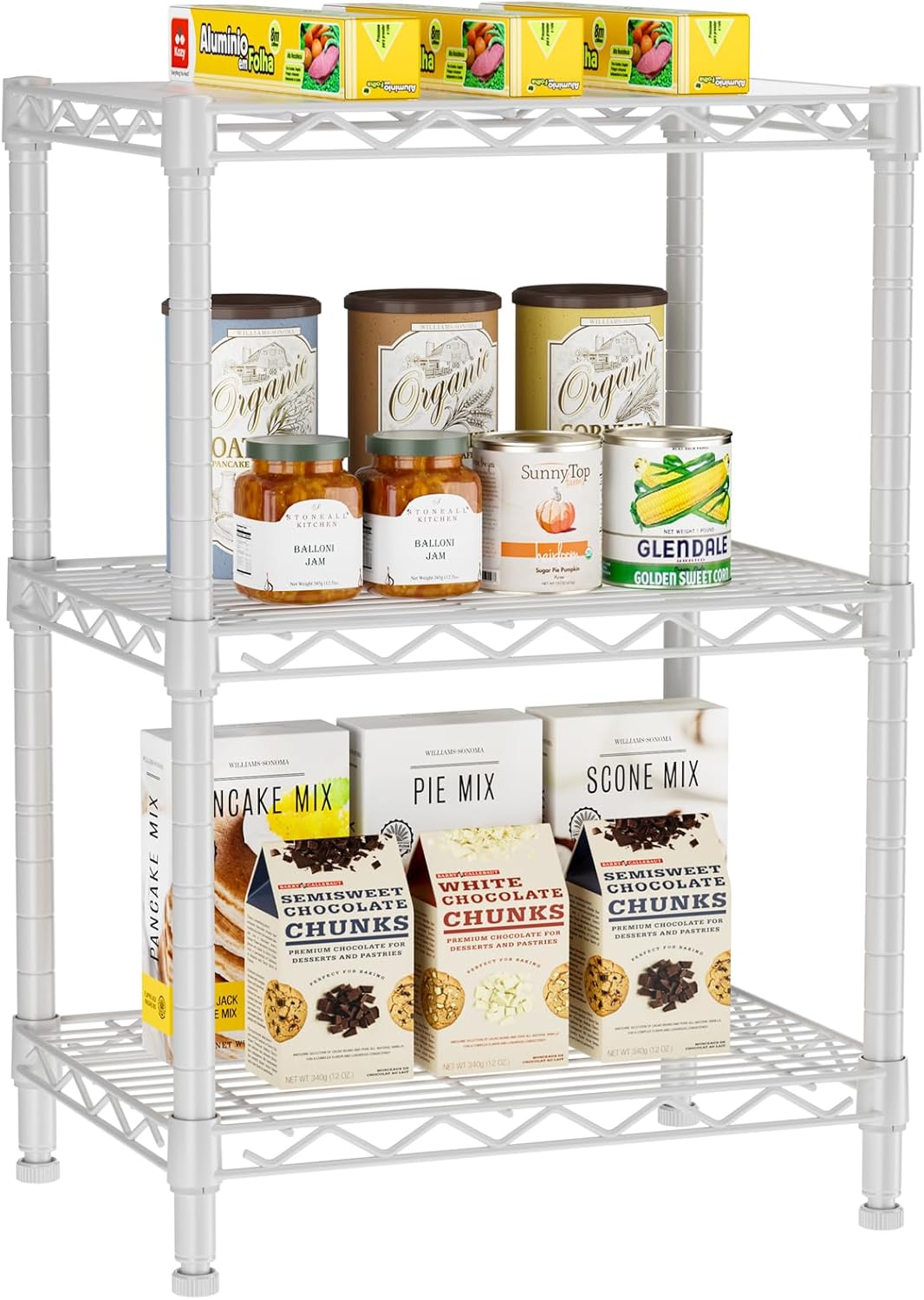 3 Tier Adjustable Storage Shelves for Home Kitchen Office Use