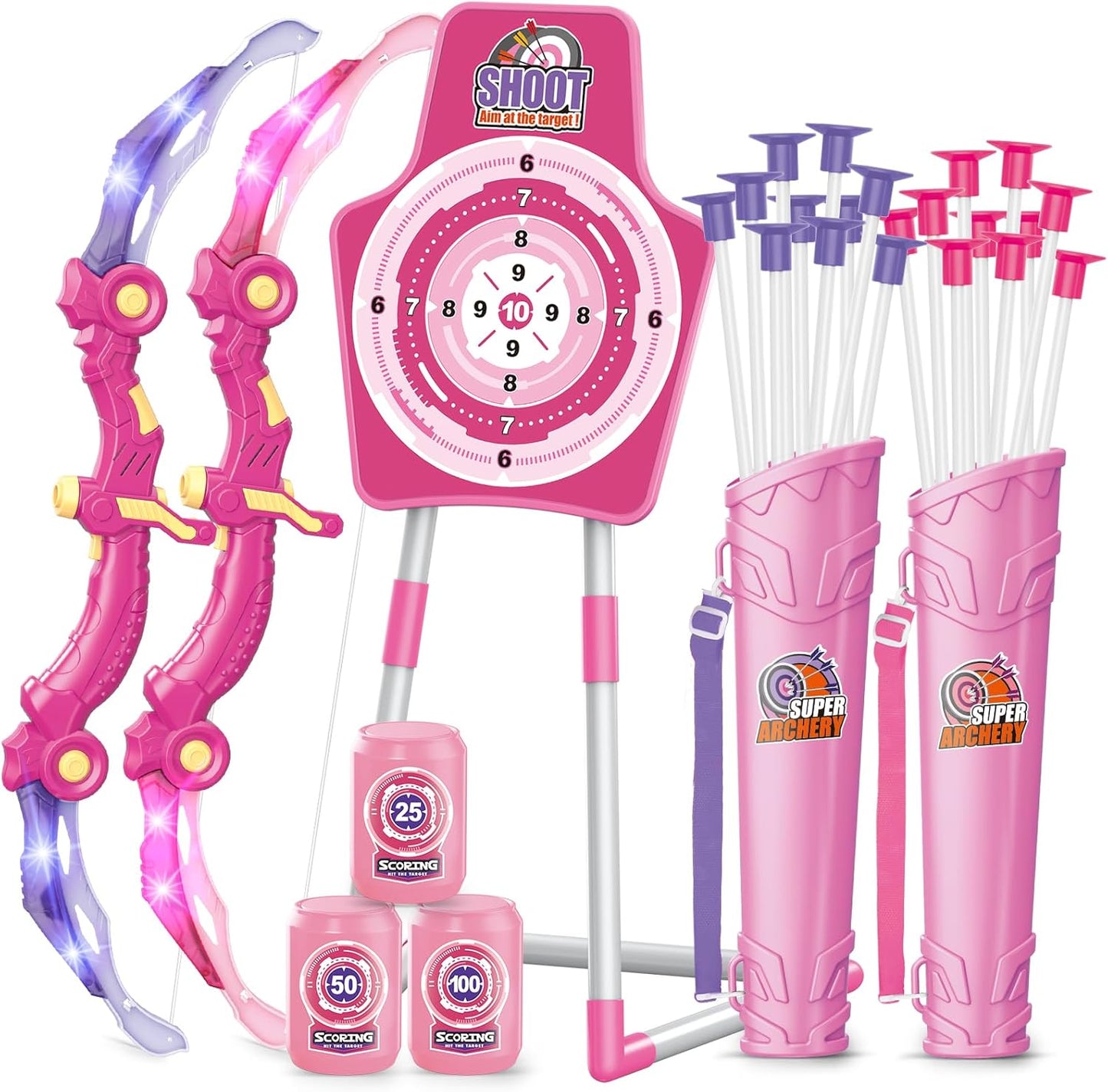SpringFlower Archery Set with LED Light-up for Kids 5-10 Years