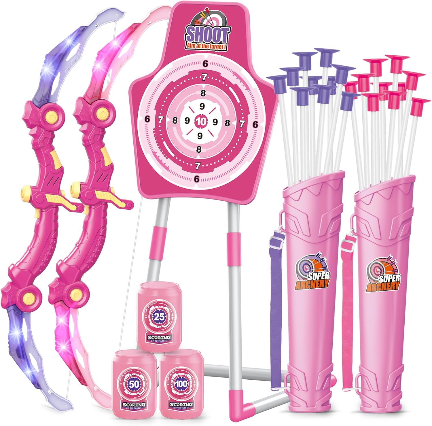 SpringFlower Archery Set with LED Light-up for Kids 5-10 Years