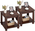 Farmhouse End Table Set of 2 - Rustic Walnut Side Tables