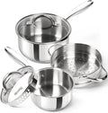 Stainless Steel Sauce Pot Set with Steamer 5Pcs - Even Heat, Easy Pour