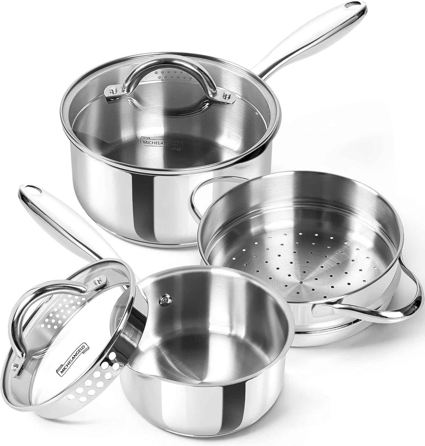 MICHELANGELO Stainless Steel Sauce Pot Set with Steamer 5Pcs