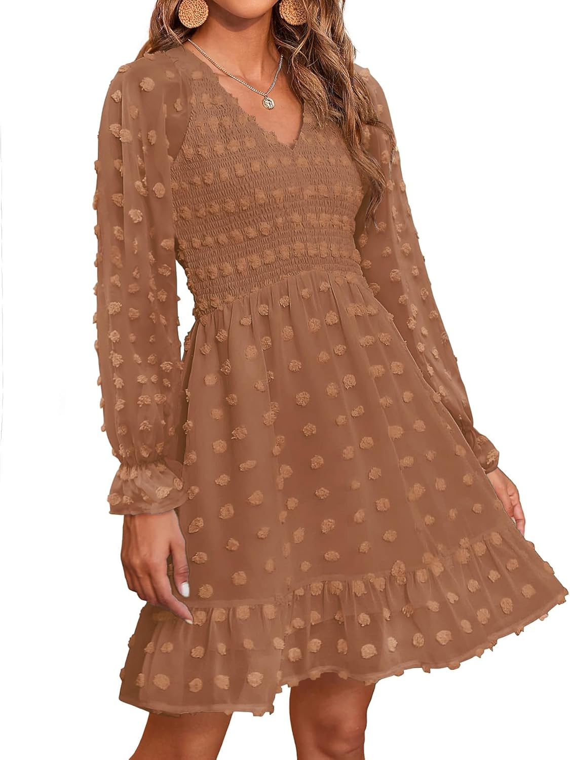 BTFBM Long Sleeve Fall Dresses for Women - Casual V Neck Style