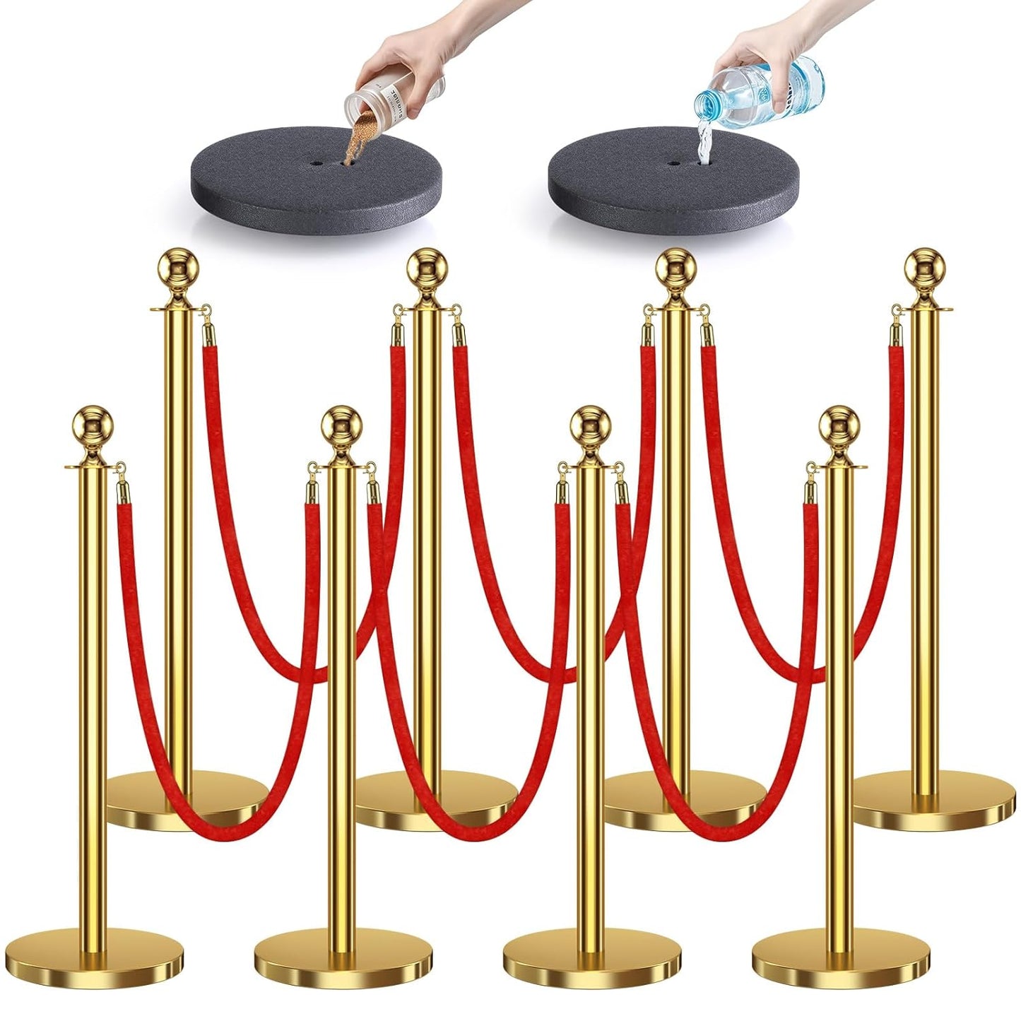 Stanchions with Red Velvet Ropes Set for Elegant Events