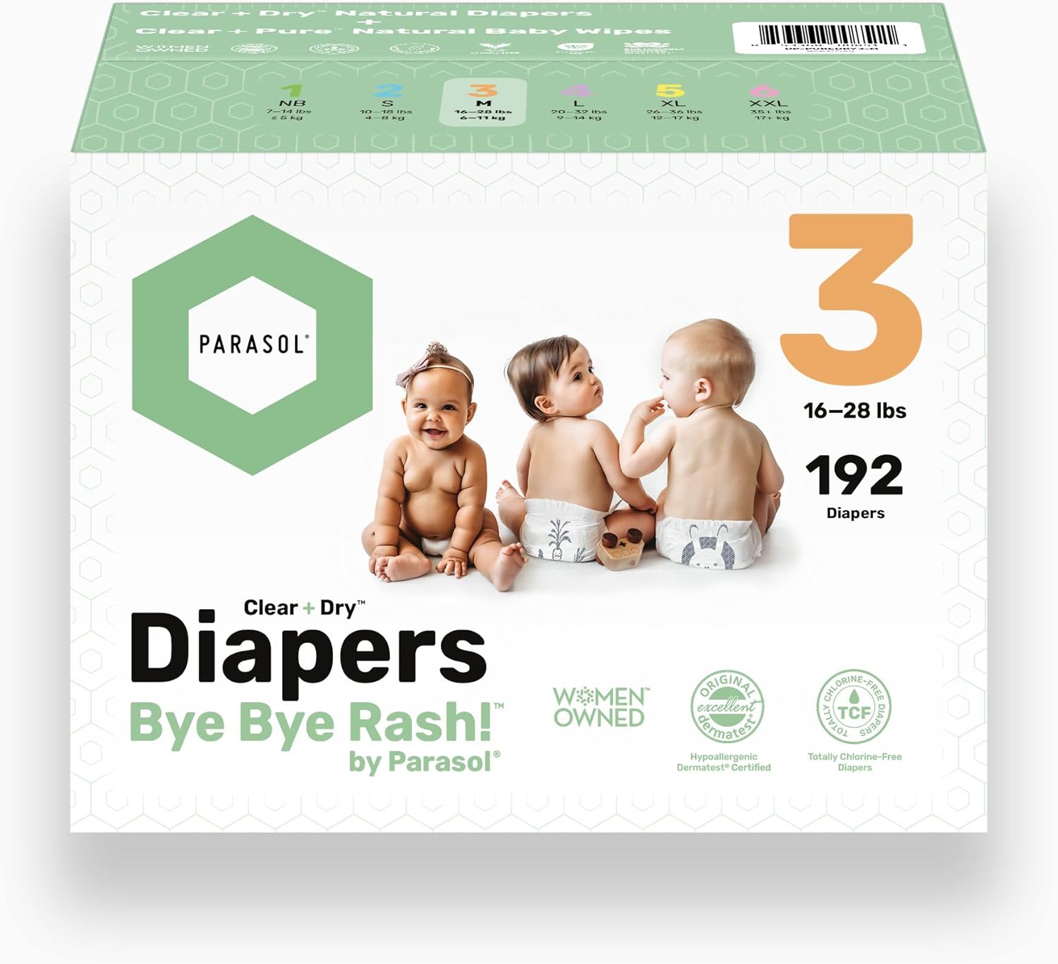 Parasol Clear+Dry Disposable Diapers & Wipes Bundle for Babies