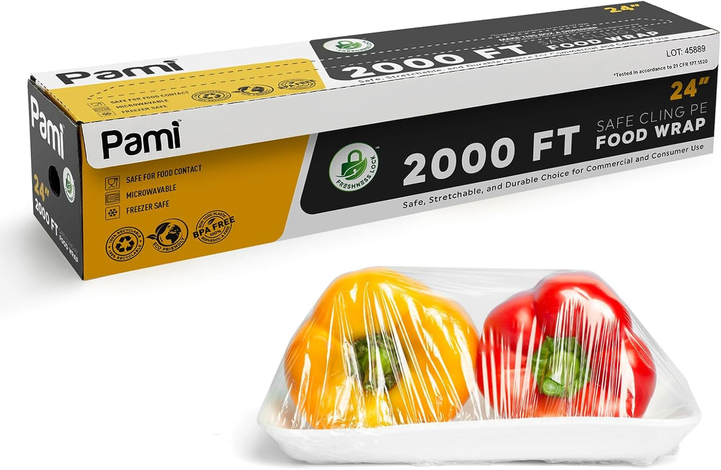 PAMI 24in x 2000ft Clear Plastic Cling Wrap for Food Storage