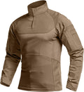 CQR Men's Combat Shirt Tactical 1/4 Zip Long Sleeve for Men - Ripstop