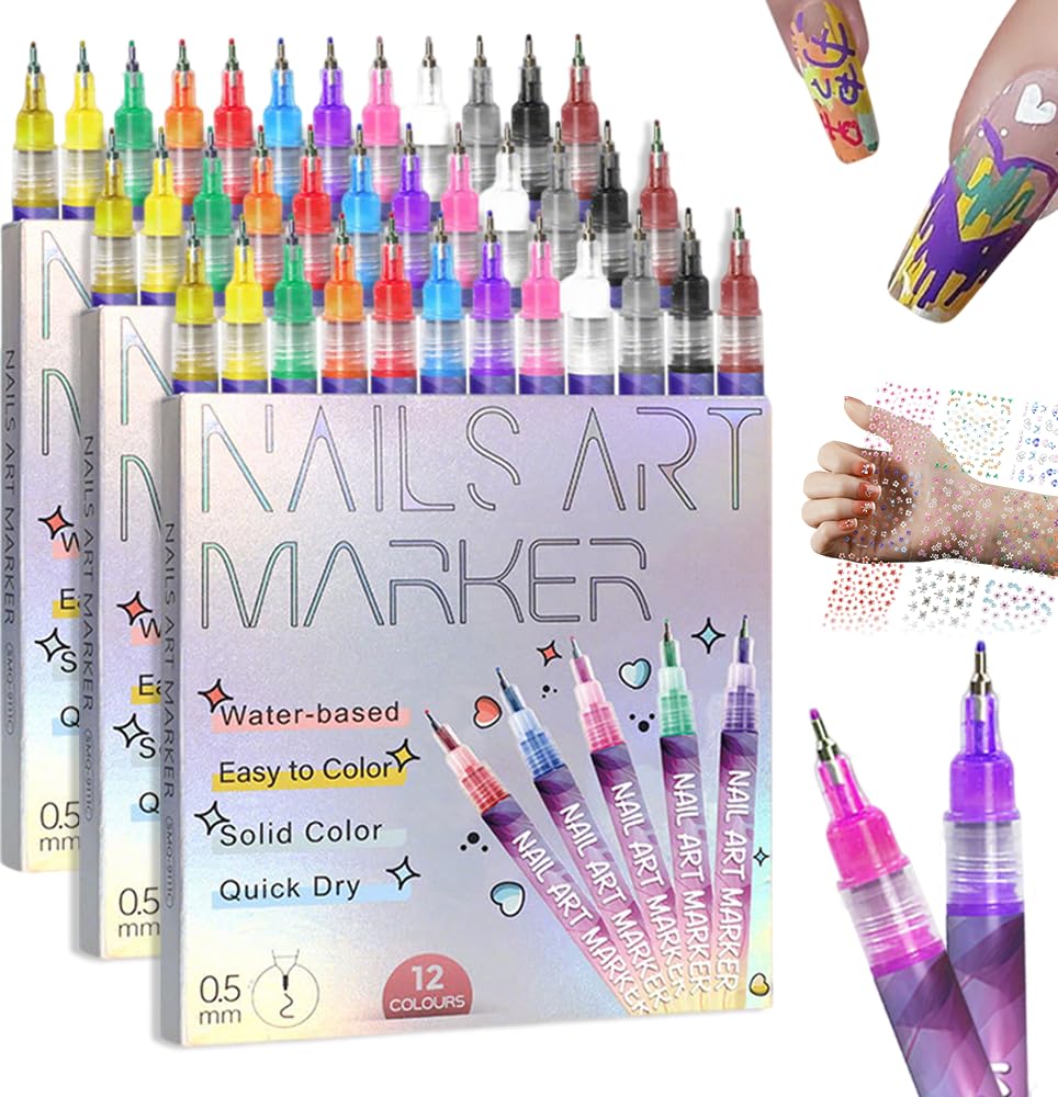 12 Colors Nail Art Pens Set for Stunning DIY Nail Designs