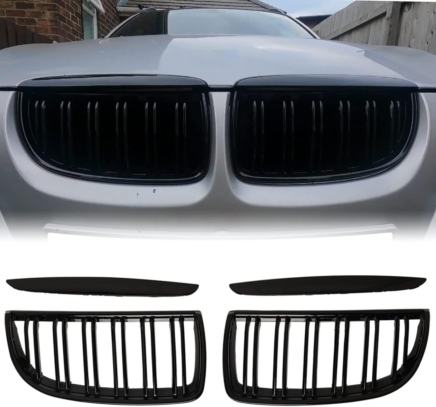 E90 Grille Double Slats Glossy Black for BMW 3 Series E90