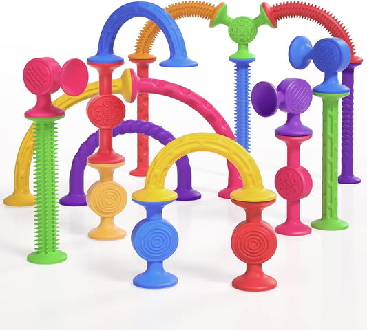 Sensory Silicone Suction Cup Bath Toys Set - 20 Pcs - No Holes - Richtim