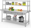 Stainless Steel Worktable with Overshelves & Drawers 72 in - Heavy