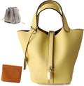 Genuine Leather Bucket Bag for Women - Lock Design Satchel