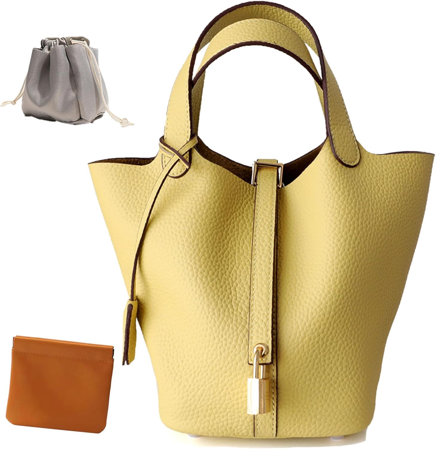 Genuine Leather Bucket Bag with Lock Design for Fashion Lovers