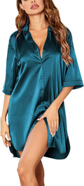 Ekouaer Satin Nightshirt Button Down Sleepshirt - Soft, Cool Comfort
