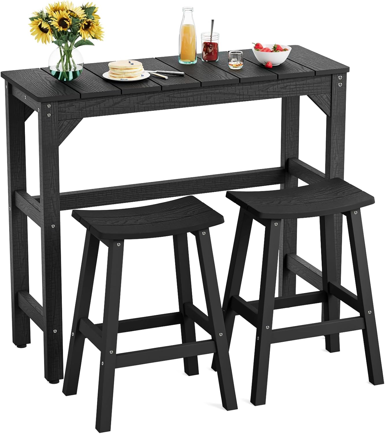 3 Piece Outdoor Bar Set with Weatherproof High Top Table & Stools