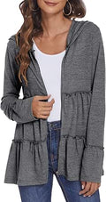 Full Zip Up Hoodie for Women with Pleated Tiered Ruffles