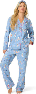 Womens Blue Flannel 3-Piece Pajama Set - Dog Baking Print