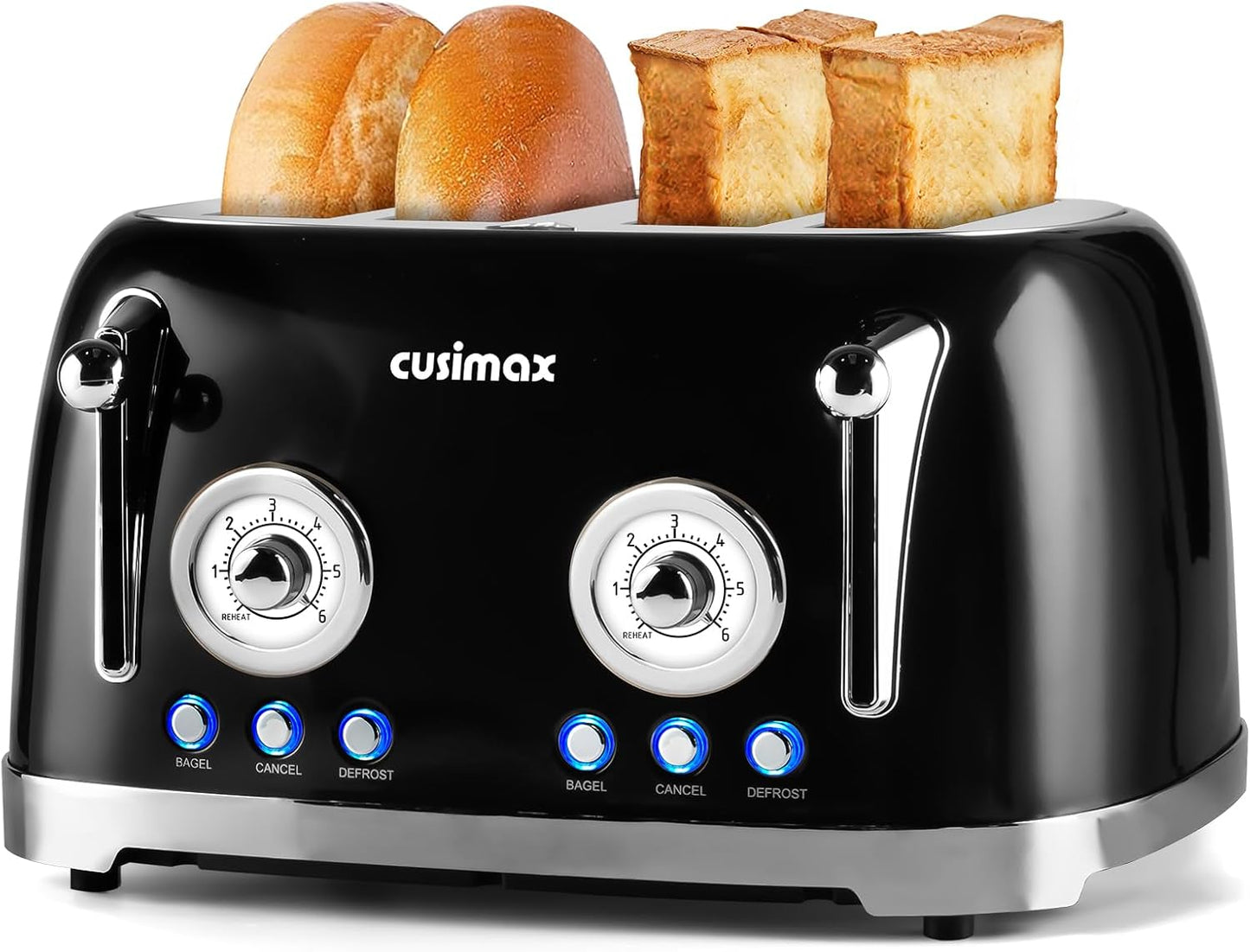 CUSIMAX 4 Slice Retro Toaster with Wide Slots for Bagels