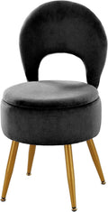 Velvet Vanity Stool with Folding Backrest and Storage - Plush Seat