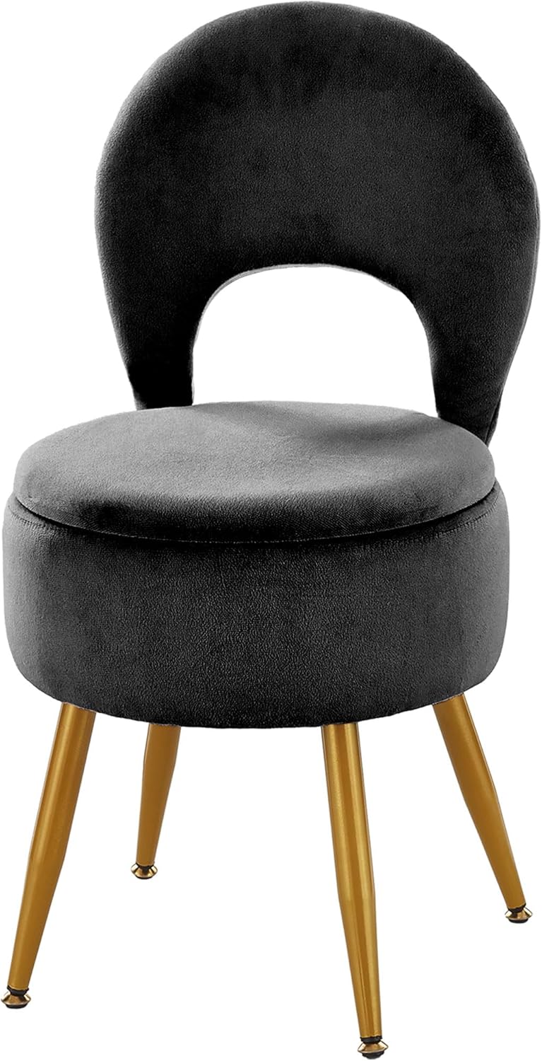 Vanity Stool with Storage and Backrest for Elegant Spaces