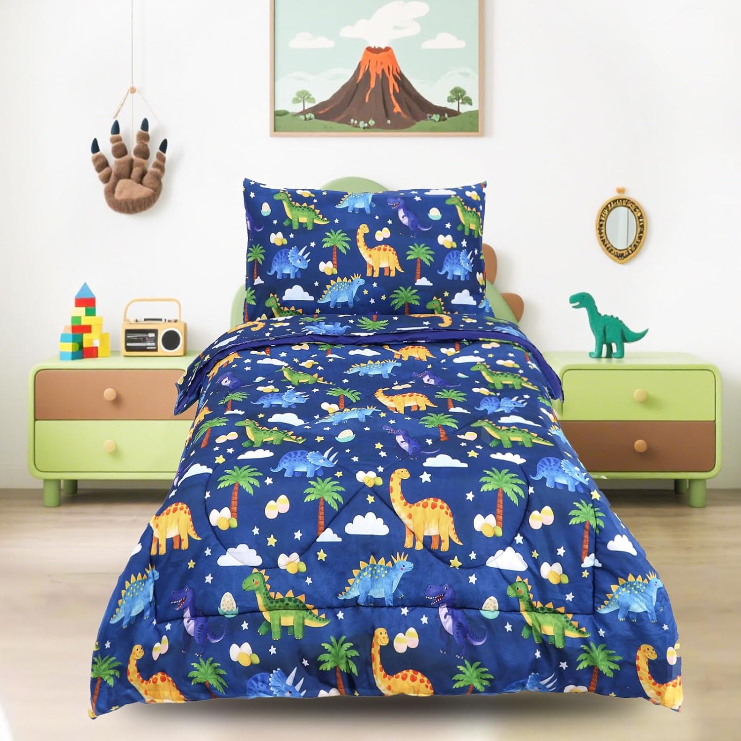 Hooyax Toddler Bedding Set for Boys - Fun Dinosaur Design
