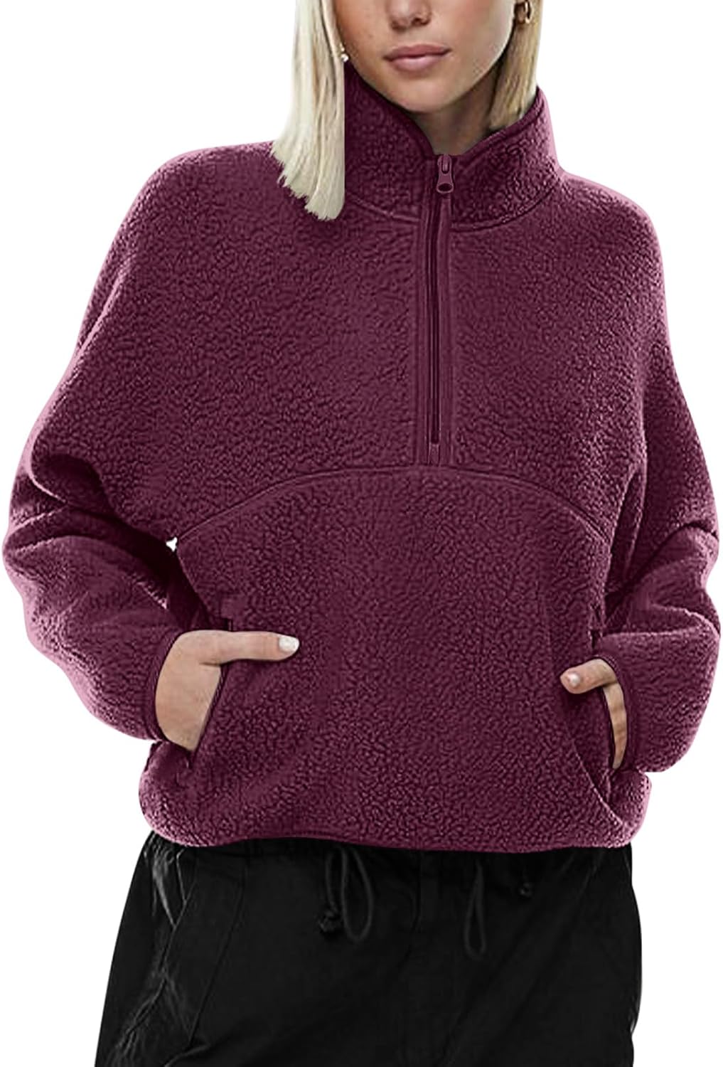 LASLULU Womens Half Zip Pullover Cropped Sweatshirts for Winter