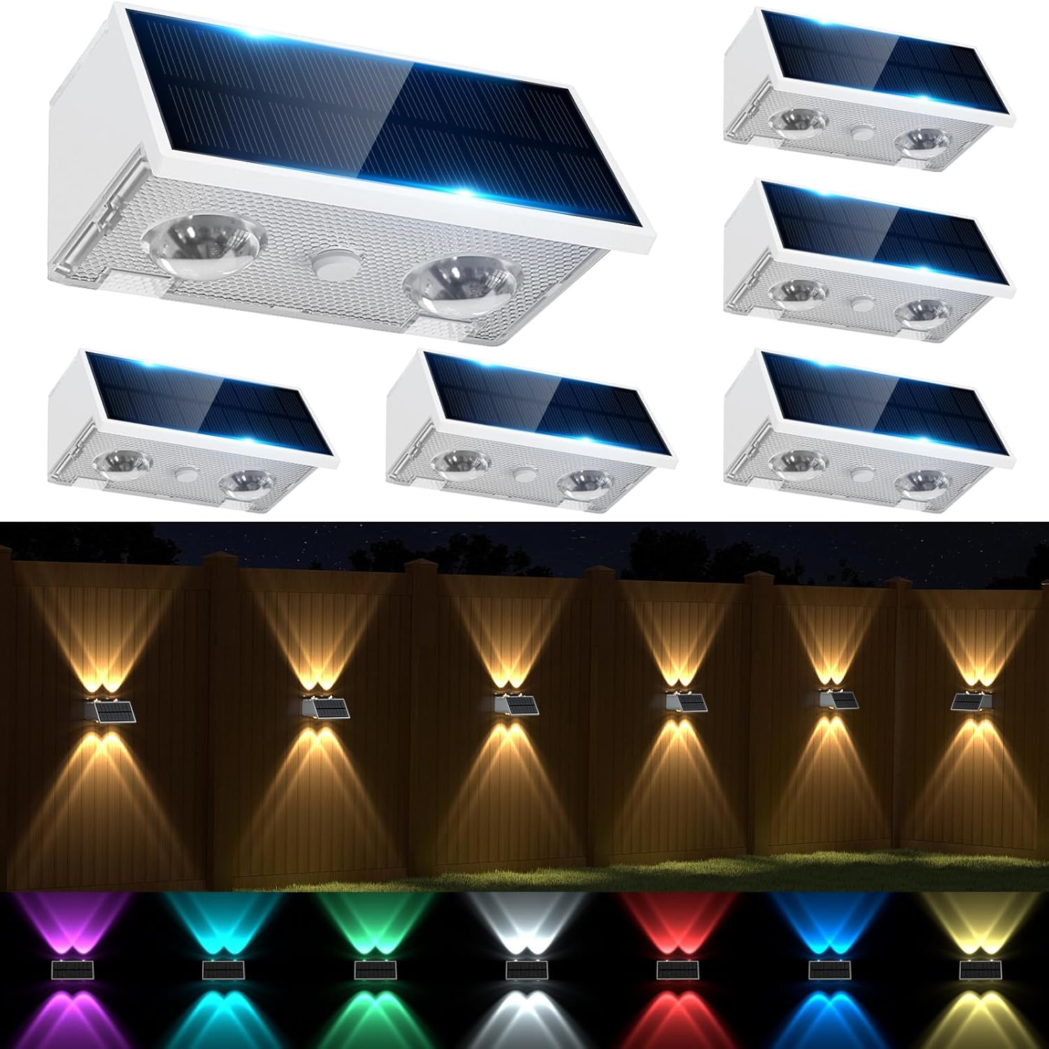 Solar Fence Lights Outdoor - 6 Pack Waterproof LED for Garden