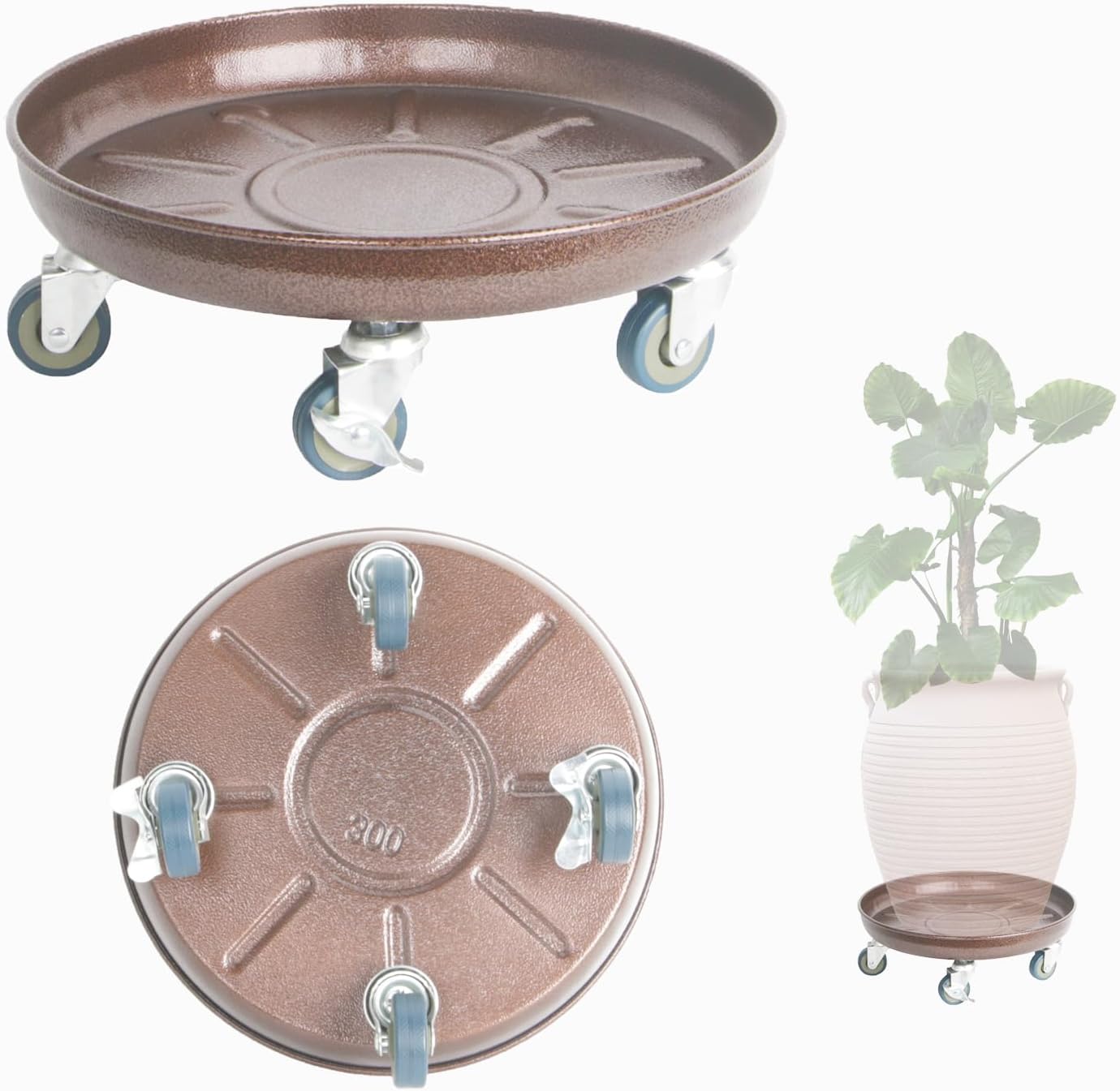 3 Pack Metal Heavy Duty Plant Caddy with Wheels for Easy Mobility