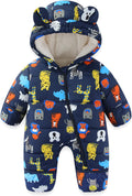 Baby Snowsuit Printed Winter Jumpsuit with Hooded Bear Ears - Warm Fit