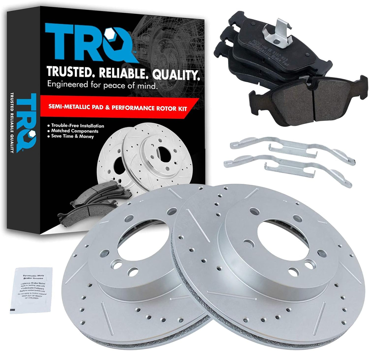 TRQ Performance Drilled Slotted Rotor & Posi Pad Front Kit