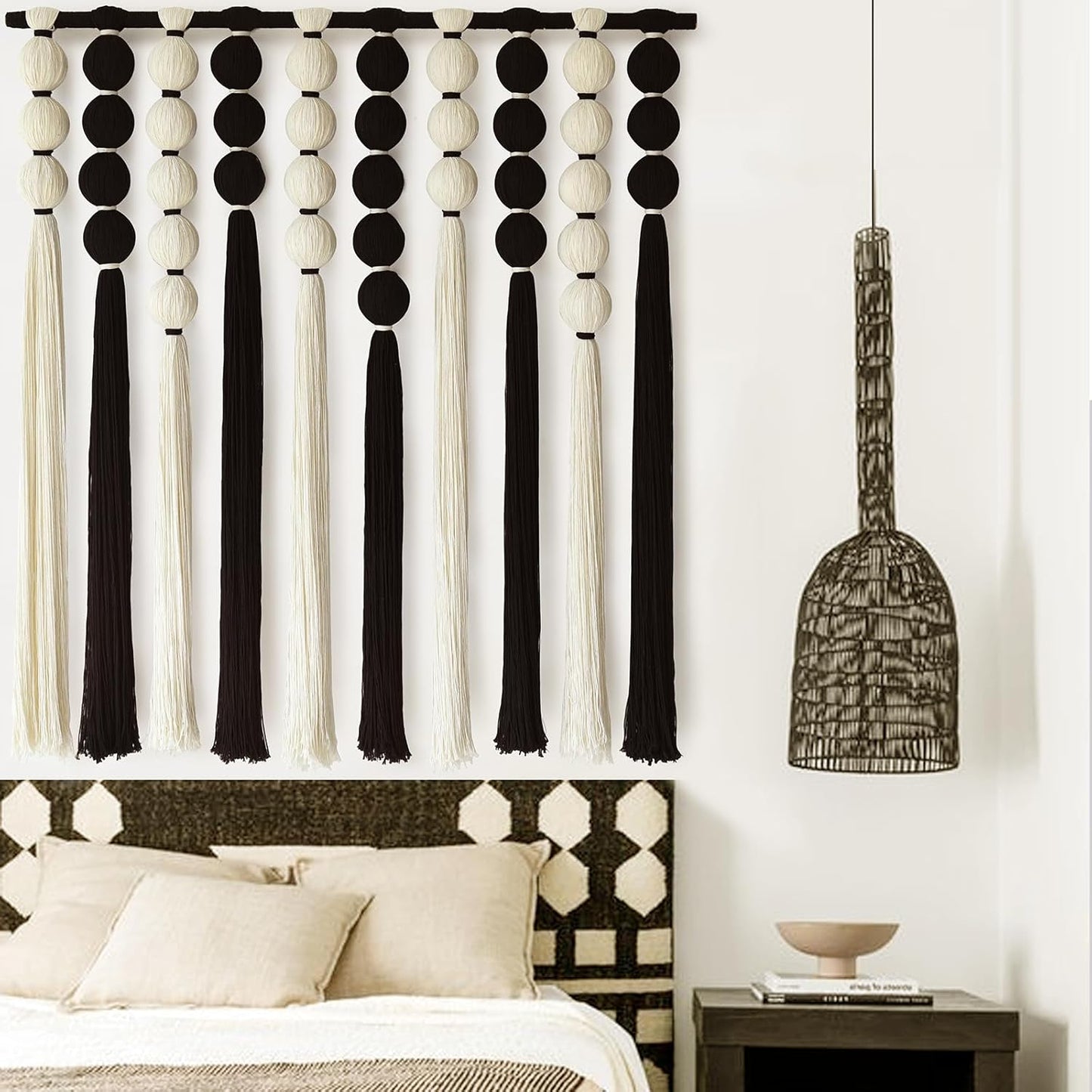 Large Macrame Wall Hanging for Boho Decor - Black and White Art